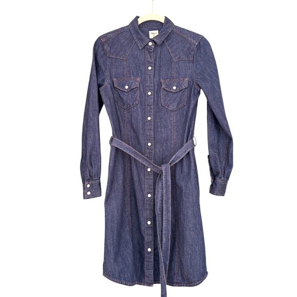 dress GAP XS blue all cotton denim shirt long sleeve snap close classic collar - Picture 6 of 15